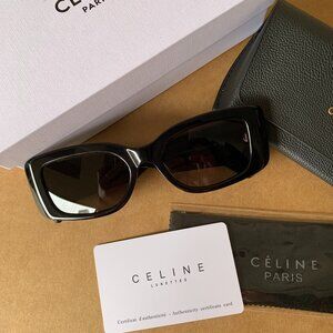 Like New Celine CL40282U Rectangular Sunglasses | Silver Triomphe Logo